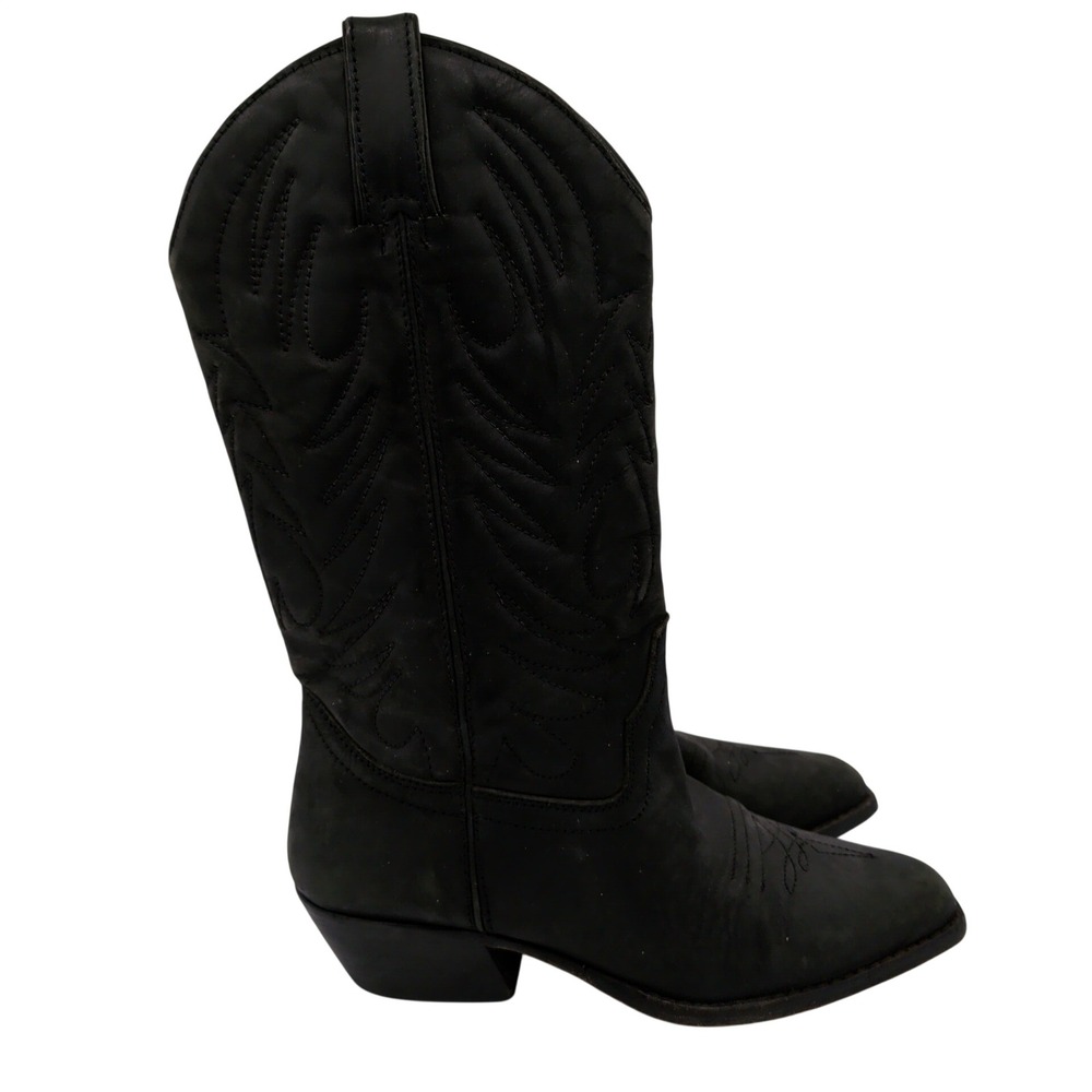 Wild Pair Black Leather Western Cowboy Boots Women 7B Pointed Toe Brazil